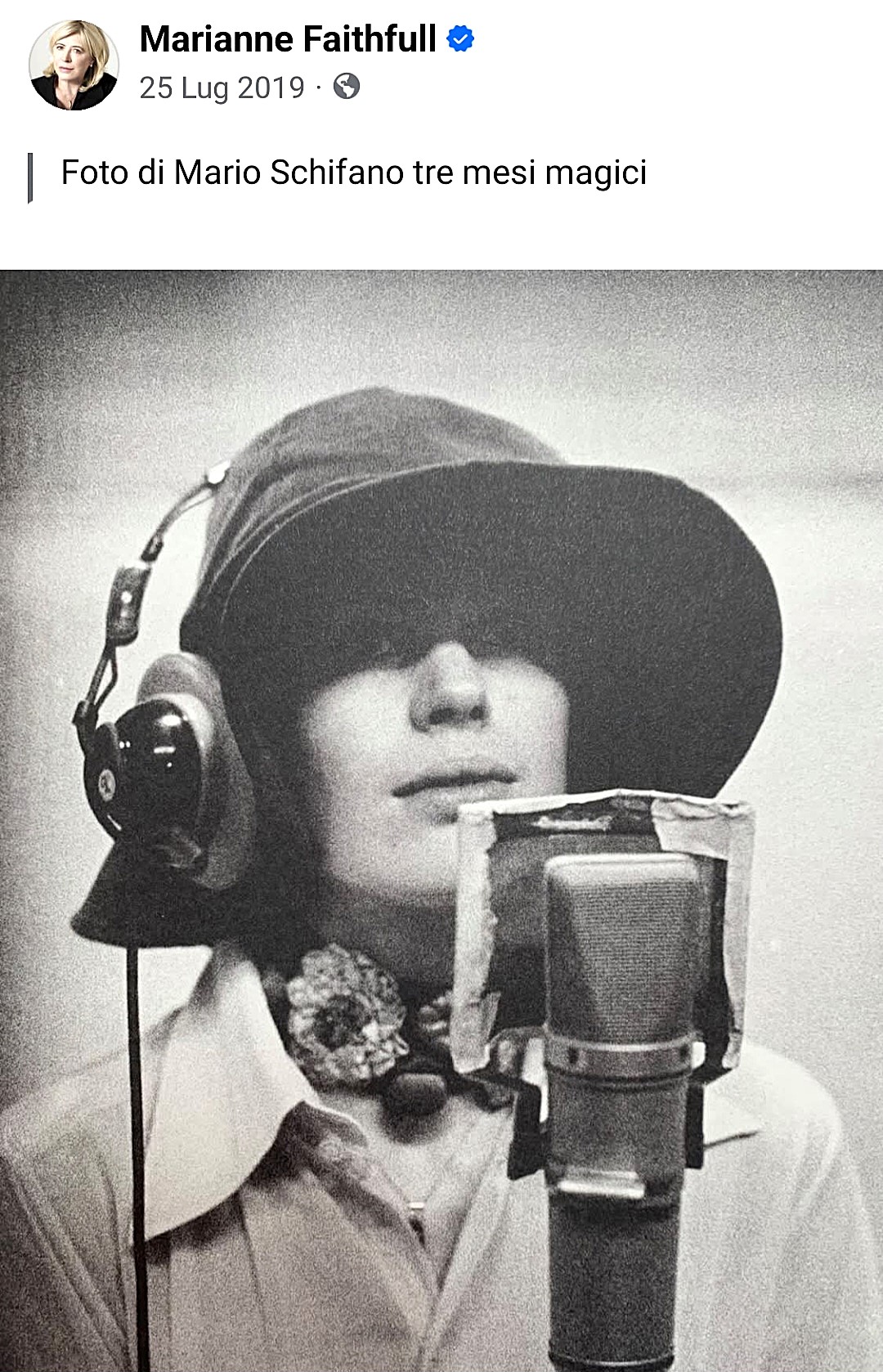 immagine per il Post di Marianne Faithfull che ricorda la relazione con Mario Schifano.