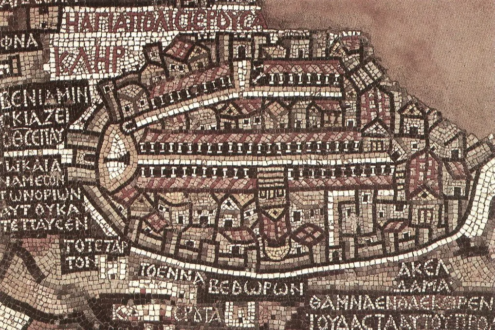 immagine per Madaba - chiesa di S. Giorgio mosaico Mappa della Terra Santa - partic. Gerusalemme
