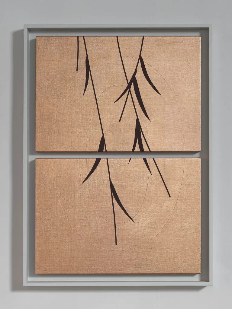 immagine per Darren Almond Untitled (Willow) IV, 2024 Acrilico e foglia di metallo su tela 79 x 57 x 6 cm (in due parti) 35 x 50 x 3 cm (ciascuna) ph Grafiluce