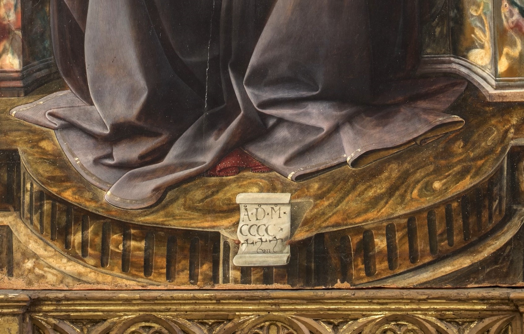 immagine per Filippo Lippi Madonna con Bambino - part. cartiglio con data