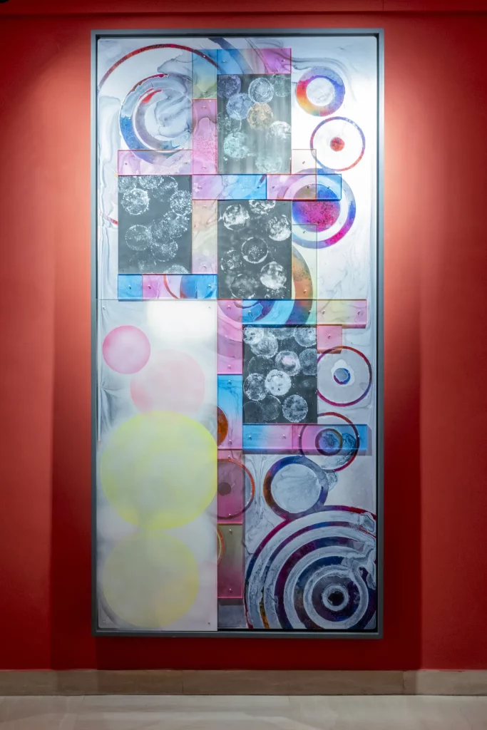 immagine per Senza Titolo, 2021-2022, acquarello su carta arches montata su pannello dibond, cornice in legno okumè verniciato, acrilico, vernice protettiva, plexiglass. Ornella De Carlo