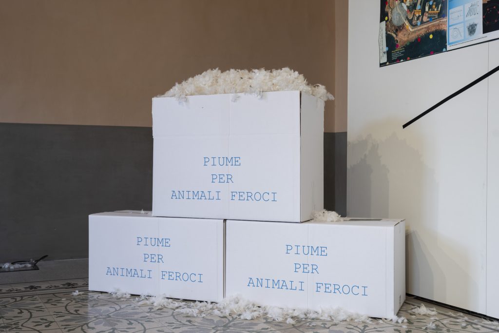 immagine per Piume per animali feroci, 2025_ Peter Fend_ as part of Lavoro per Natura Vivente, non solo Capitali_ Fondazione Morra Greco_ 2025_ Photo by Amedeo Benestante_ Courtesy Fondazione Morra Greco.