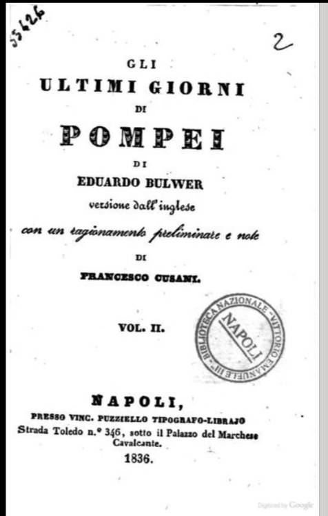 immagine per Edward Bulwer-Lytton, Gli ultimi giorni di Pompei (1834), I traduzione italiana, Napoli 1836