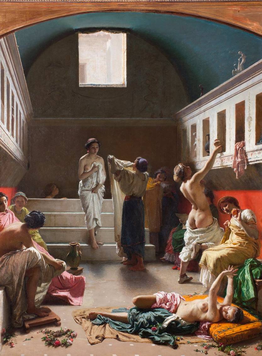 immagine per Domenico Morelli, I bagni di Pompei, 1861, olio su tela, 134x102,5 cm, proprietà della Fondazione Internazionale Premio Balzan (Milano), in esposizione permanente presso Teatro Sociale di Badia Polesine, Rovigo, inv. n. 26