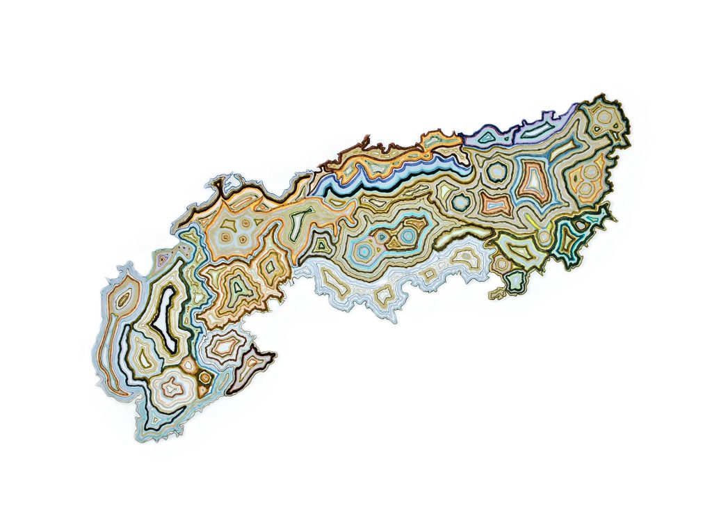 immagine per Andrea Guerzoni - Geografie naturali (Catena montuosa delle Alpi) 2025, inchiostro su carta, cm 56x76