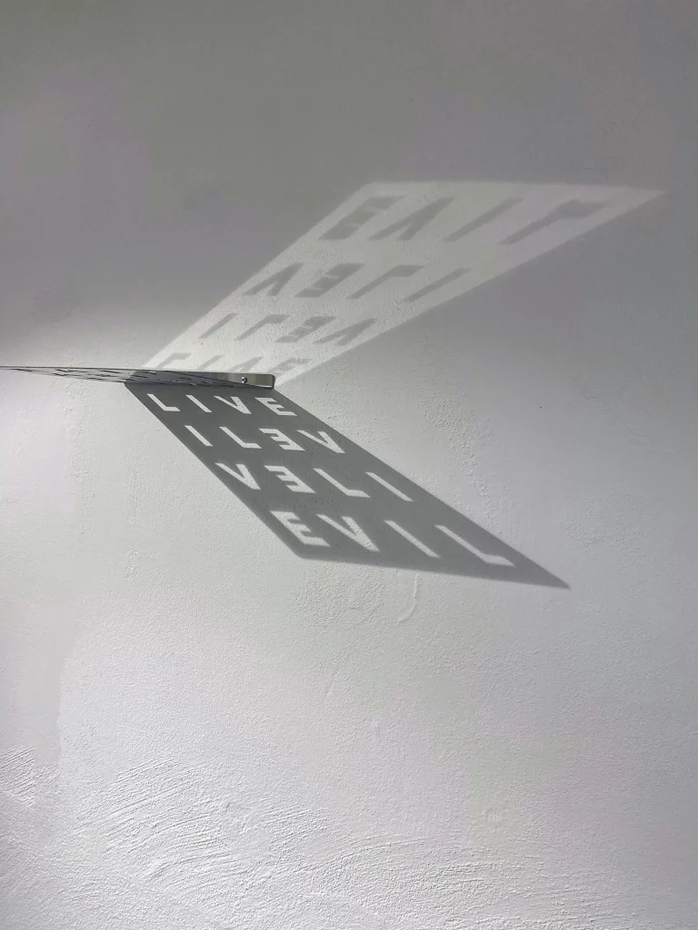 immagine per Saghar Daeiri They were alive but they tought they were evil installation 1 2025 metal and light 25x25x1 cm
