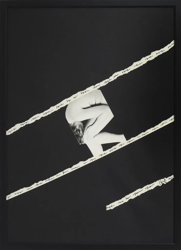 immagine per Tomaso Binga Frammento di lettere con scritture / 2 R, 1976 collage foto e scritture su carta cm 70 x 50 Collezione privata Courtesy Archivio Tomaso Binga e Galleria Erica Ravenna, Roma