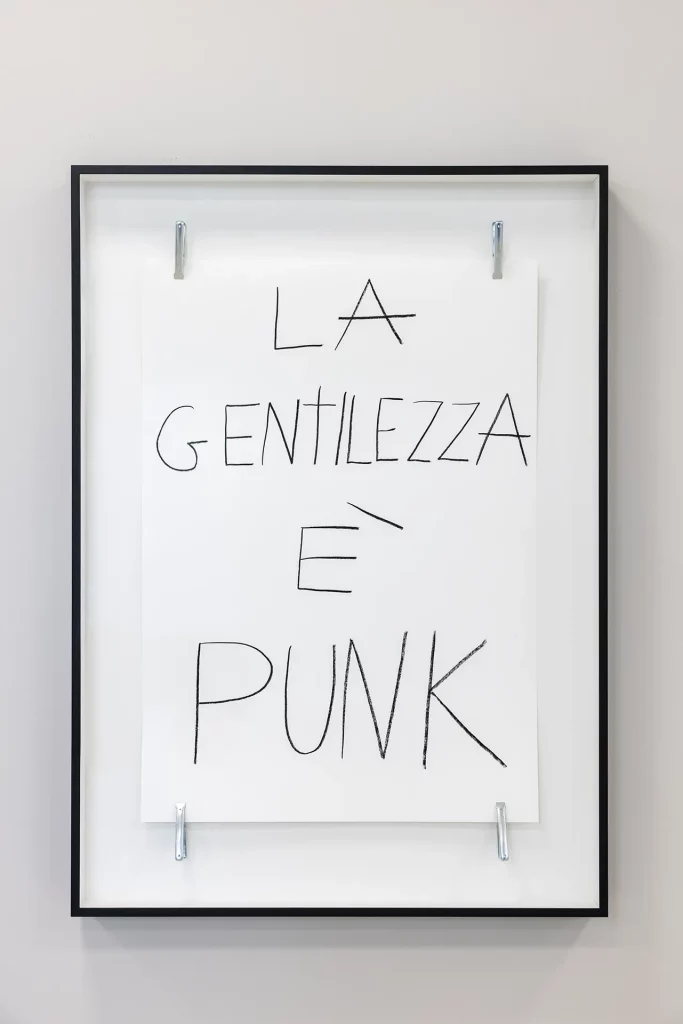 immagine per Marcello Maloberti MARTELLATE - LA GENTILEZZA È PUNK, 2025Oil pastel on paper, 102 × 72 cm; 134 × 96 × 10 cm framedCourtesy the artist and Galleria Raffaella Cortese, Milan - Albisola