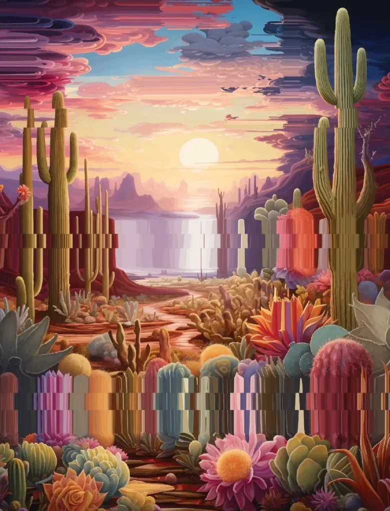 immagine per Alexis Mata, Colorful Sunset in the Desert, 2025. Oil on canvas. Cm 130x100