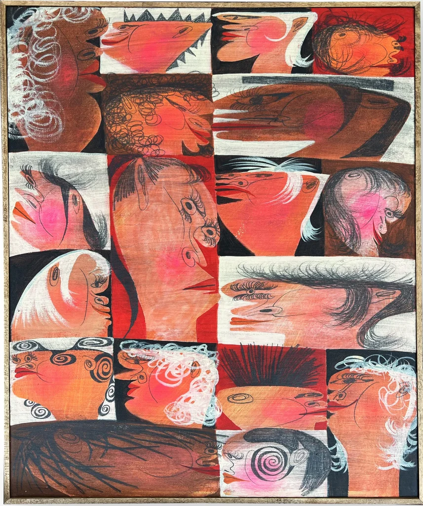 immagine per Kevin Sabo. Groupchat III, 2025. Acrylic and graphyte on panel. Cm 45x61