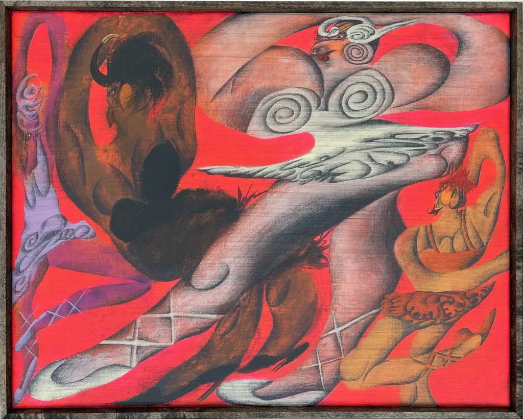 immagine per Kevin Sabo. Swan Lake or Something, 2025. Acrylic and graphyte on canvas. Cm 40x50