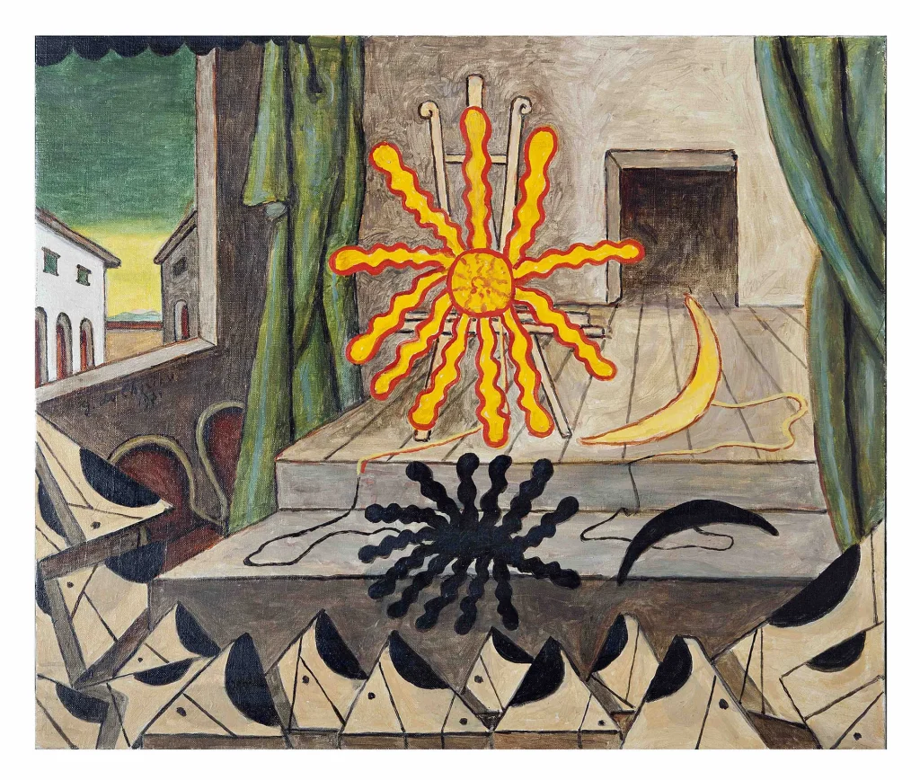 immagine per Giorgio De Chirico, Spettacolo Misterioso, 1971, Olio su tela, 50 x 61 cm, Galleria Nazionale d’Arte Moderna e Contemporanea, Roma