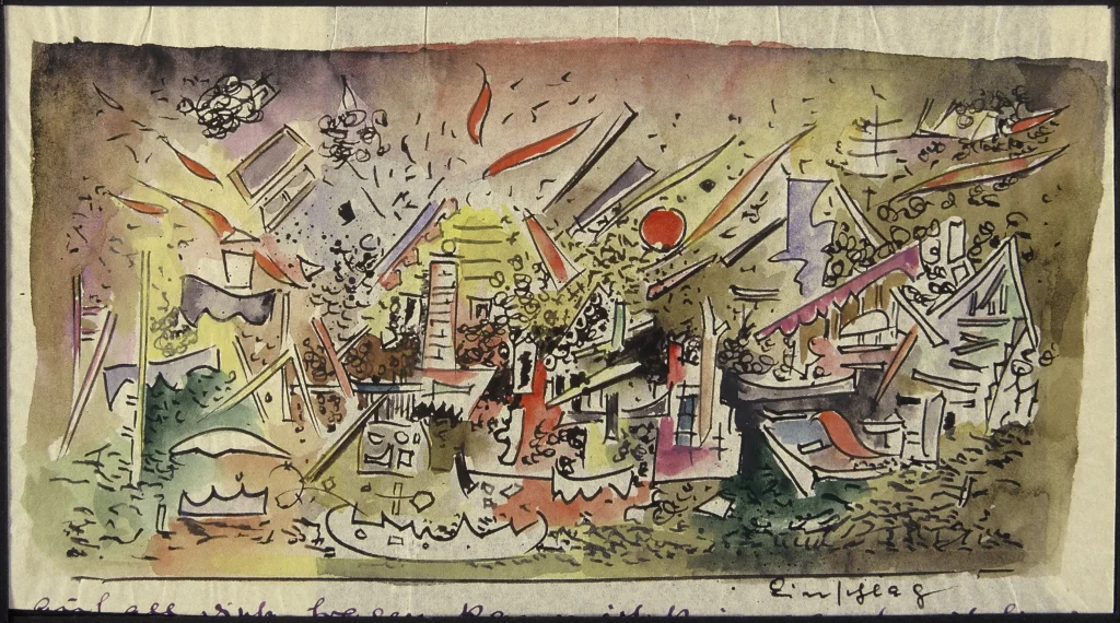 immagine per Impatto, 1942 acquarello su carta da lettere, 20,2 × 28,4 cm il foglio Courtesy Archivio Otto Hofmann ©Marianne Hofmann