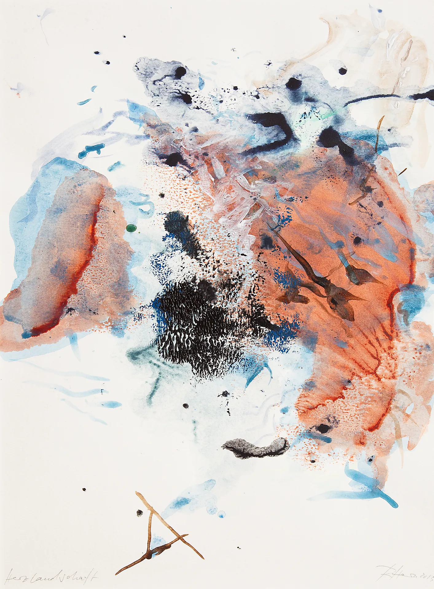 immagine per Rebecca Horn - Herzlandschaft (Paesaggio del cuore), 2013 acrilico, matita e penna colorata su carta 40 x 30 cm63.5 x 52 cm (cornice)