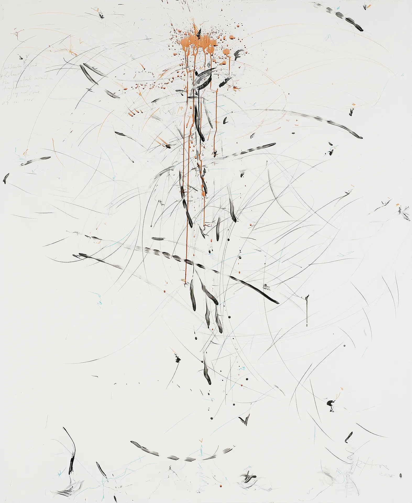 immagine per Rebecca Horn - Saint Sebastian befreit (San Sebastiano liberato), 2006 acrilico, matita e matita colorata su carta182 x 150 cm207 x 175 cm (cornice)