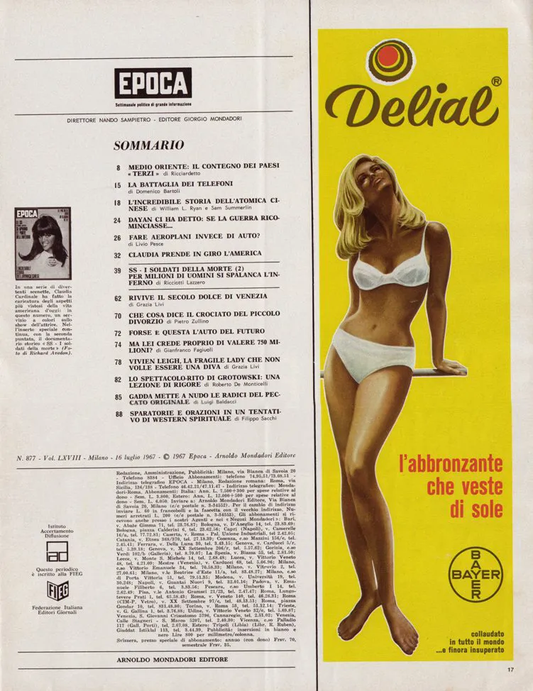 immagine per copertina Epoca, 07-16 - 1967 - v18 n.877 -con servizio con C. Cardinale, Frank ZAPPA &C -ph. R. Avedon