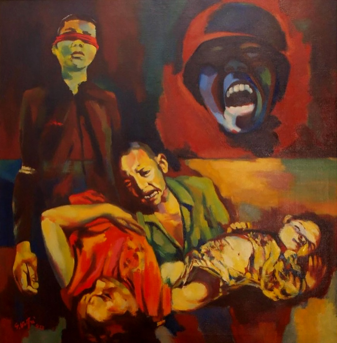 immagine per Giovanni Valfré, Violenza, 1973, olio su tela. Collezione Vincenzo Scuderi.