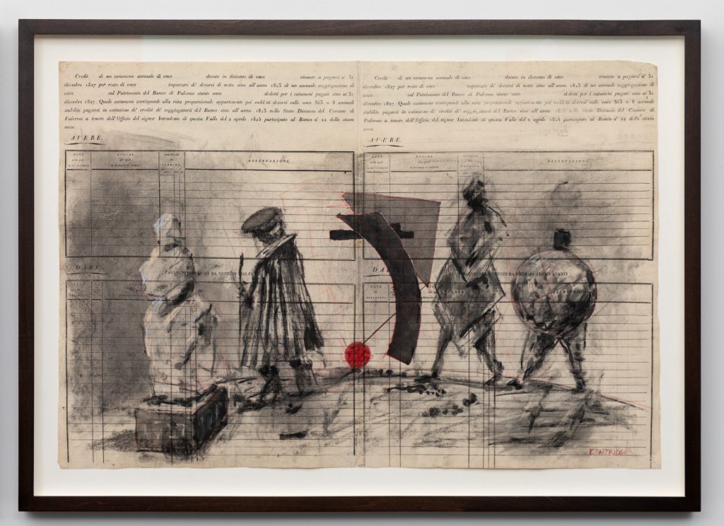 immagine per 08. William Kentridge, Chiesa di San Francesco Saverio, Palermo Cash Book Drawing I, 2023. Indian ink, Charcoal and Coloured pencil on found paper, 62,5 × 87 × 5 cm. Courtesy dell’artista e Galleria Lia Rumma Milano/Napoli. Foto: Danilo Donzelli.
