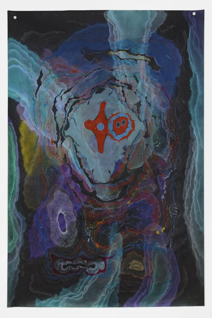 immagine per Kerstin Brätsch Unstable Talismanic Rendering_Schrättel (with gratitude to master marbler Dirk Lange), 2017 Pigment, water color, ink and solvents on paper ca. 275.6 x 182.6 cm Courtesy the artist; Giò Marconi, Milan photo credit: Kirsten Kilponen