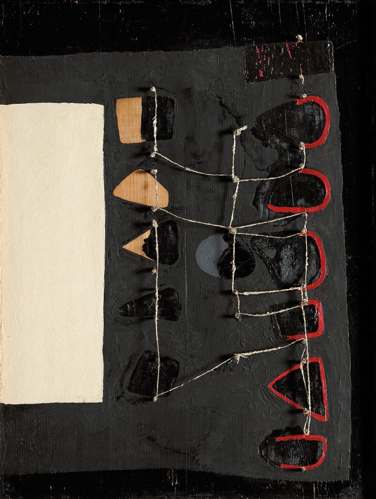 immagine per Alberto BurriSenza titolo, [1950]Olio, segmenti lignei, spago su tavola60.5 x 45.5 cmFondazione Palazzo Albizzini Collezione Burri Foto: A Sarteanesi, Città di Castello(ç) Fondazione Palazzo Albizzini Collezione Burri, Città di Castello; 2025, Prolitteris, Zürich