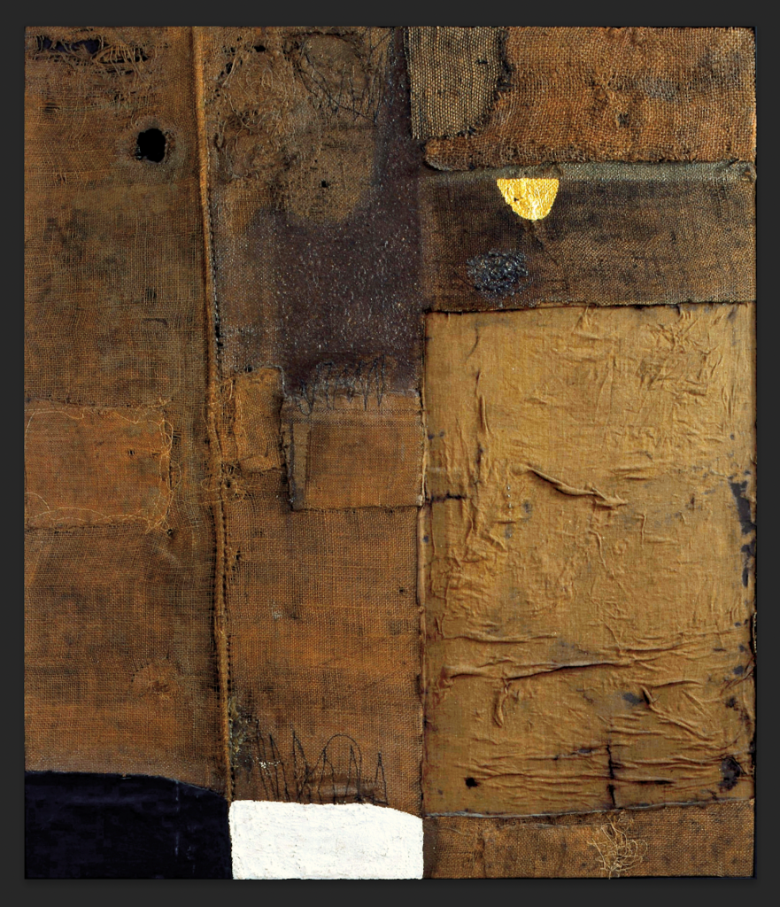 immagine per Alberto Burri Sacco, 1953Sacco, olio, oro, vinavil su tela100 x 87 cmCollezione Giancarlo e Danna Olgiati, Lugano Foto: Stefania Beretta(ç) Fondazione Palazzo Albizzini Collezione Burri,Città di Castello; 2025, Prolitteris, Zürich