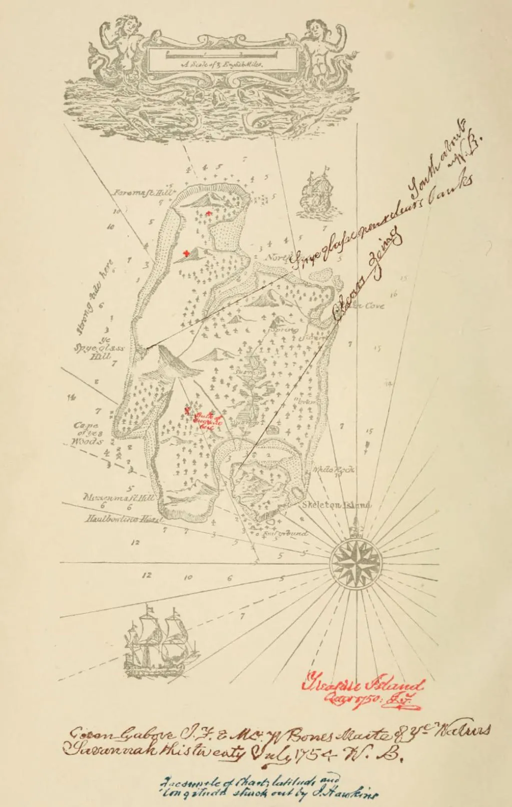 immagine per Mappa in apertura della prima edizione del libro L'isola del tesoro di Robert Louis Stevenson (Treasure Island, 1883). Autore ignoto.