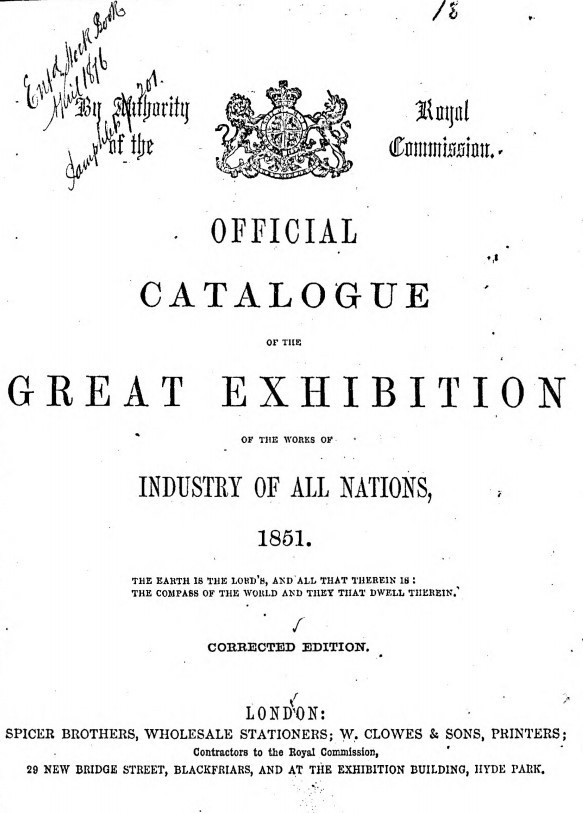 immagine per catalogo Esposizione universale di Londra, 1851