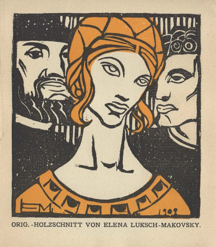 immagine per Elena Luksch-Makovsky, xilografia per il catalogo della XIV Mostra della Secessione viennese (Klinger-Beethoven), 1902. Collezione privata, Milano.