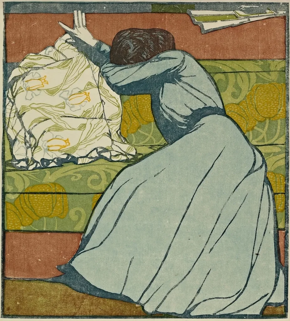 immagine per Max Kurzweil, Il cuscino, 1903, xilografia a colori. Collezione AB, Roma.