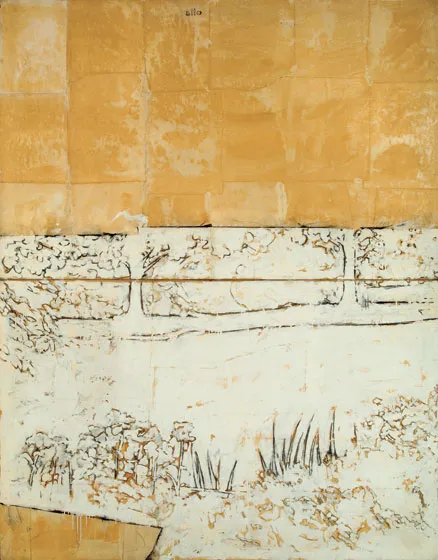 immagine per Fig. 13. Mario Schifano, Beebe’s Garden Summer Morning, grafite e smalto su carta incollata su tela, 1964