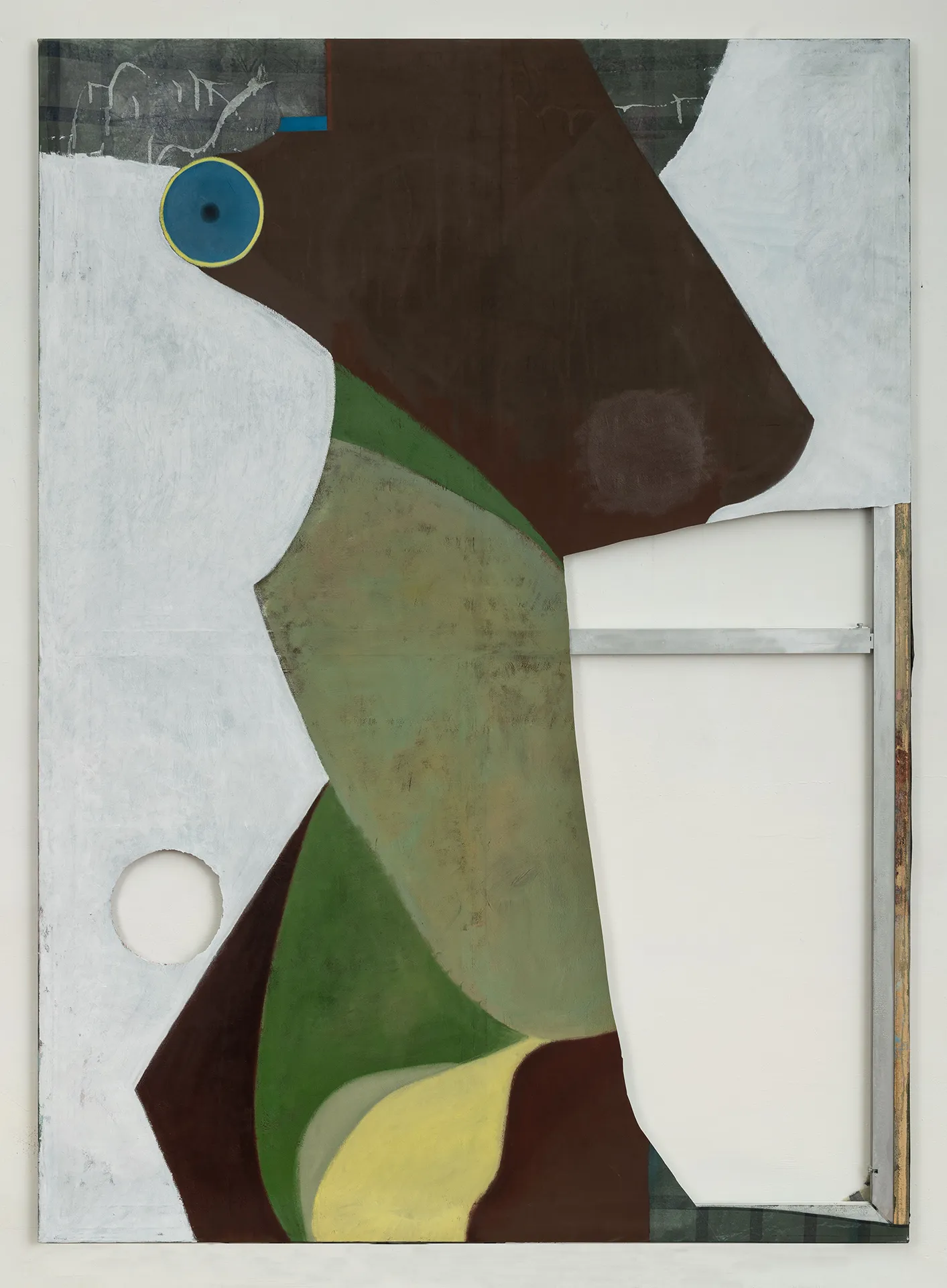immagine per Untitled (Column), 2025, oil and silver paint on fabric mounted on aluminium and wood stretcher, 145 x 200 cm