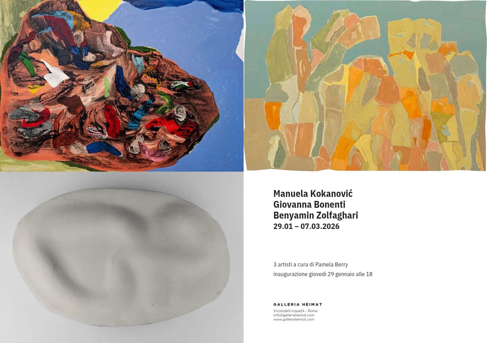 immagine per Manuela Kokanovic, Giovanna Bonenti e Benyamin Zolfaghari. 3 artisti, Galleria Heimat
