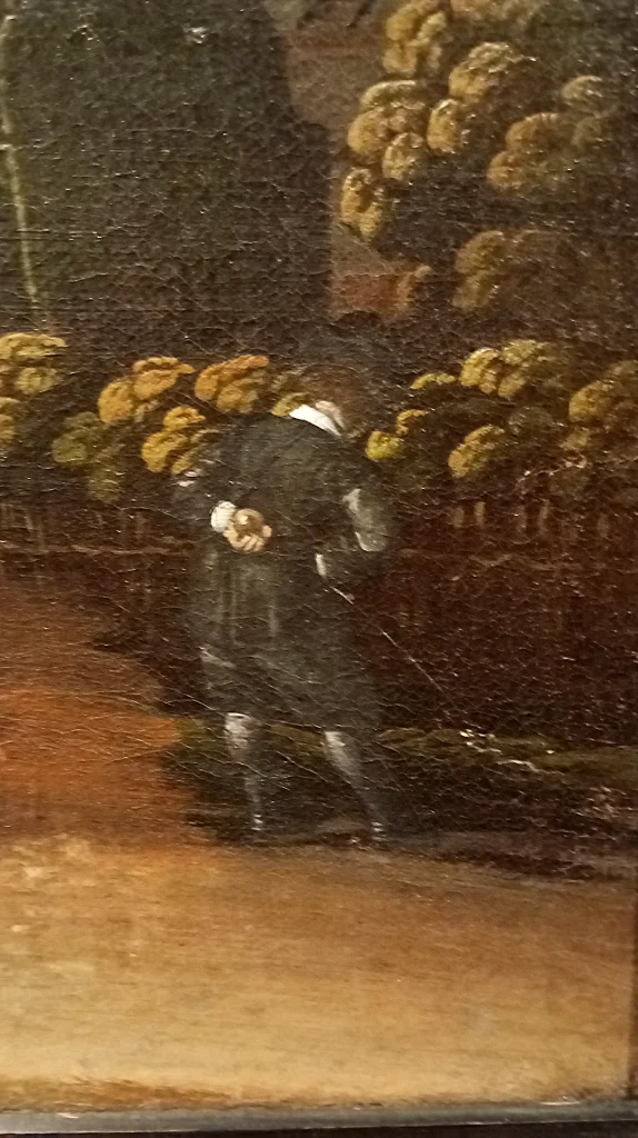 immagine per 12. Anonimo fiammingo - Gioco delle bocce alle falde del Gianicolo - olio su tela - fine del XVII secolo- partic.