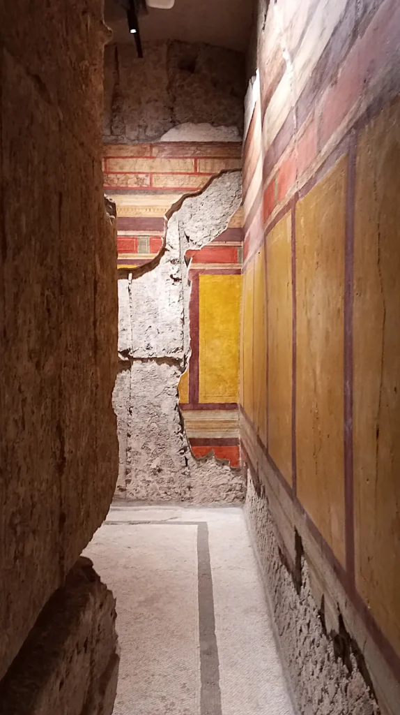 immagine per Casa dei Grifi - Palatino pareti affrescate di uno degli ambienti ipogei A sin. fondazioni della domus Flavia