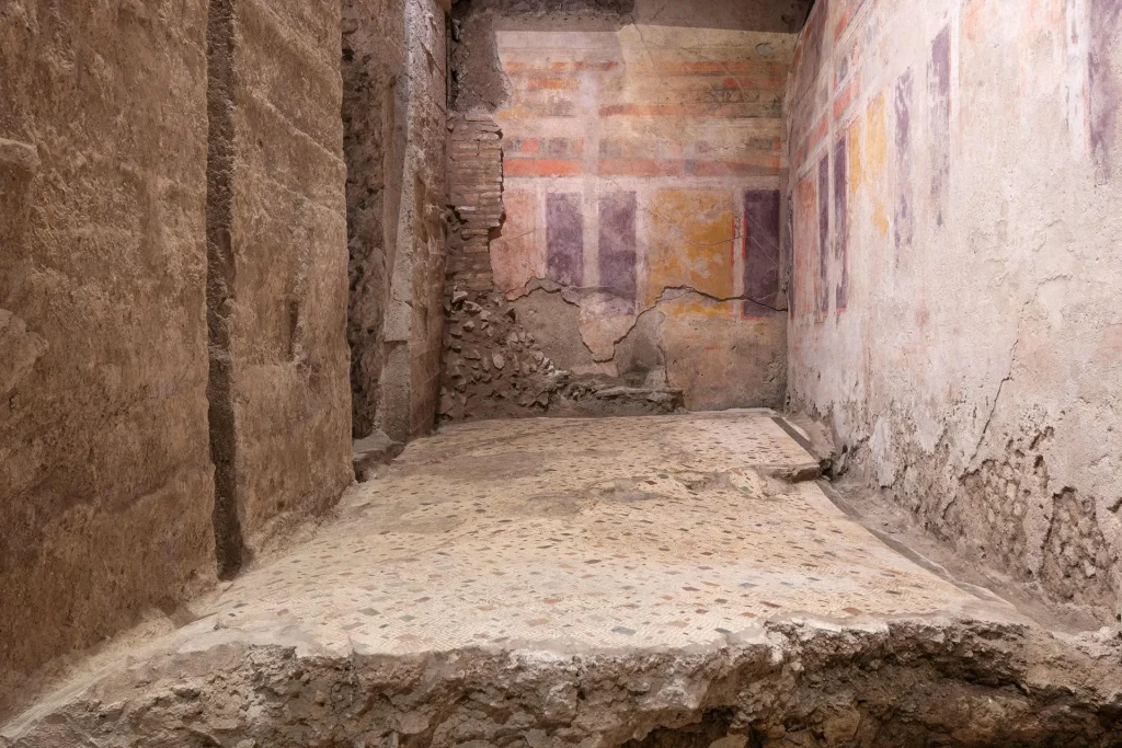 immagine per Parco archeologico del Colosseo, Casa dei Grifi. Panoramica dell'ambiente con pavimento a mosaico e fondazioni del palazzo imperiale. Foto Simona Murrone
