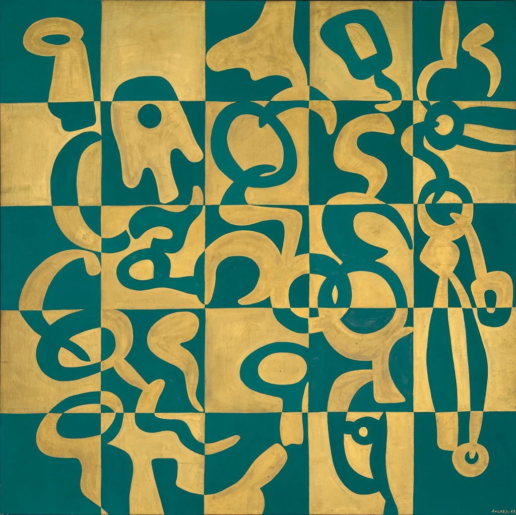 immagine per Scacchiera oroverde, 1965 tempera alla caseina su tela, 195 x 195 cm