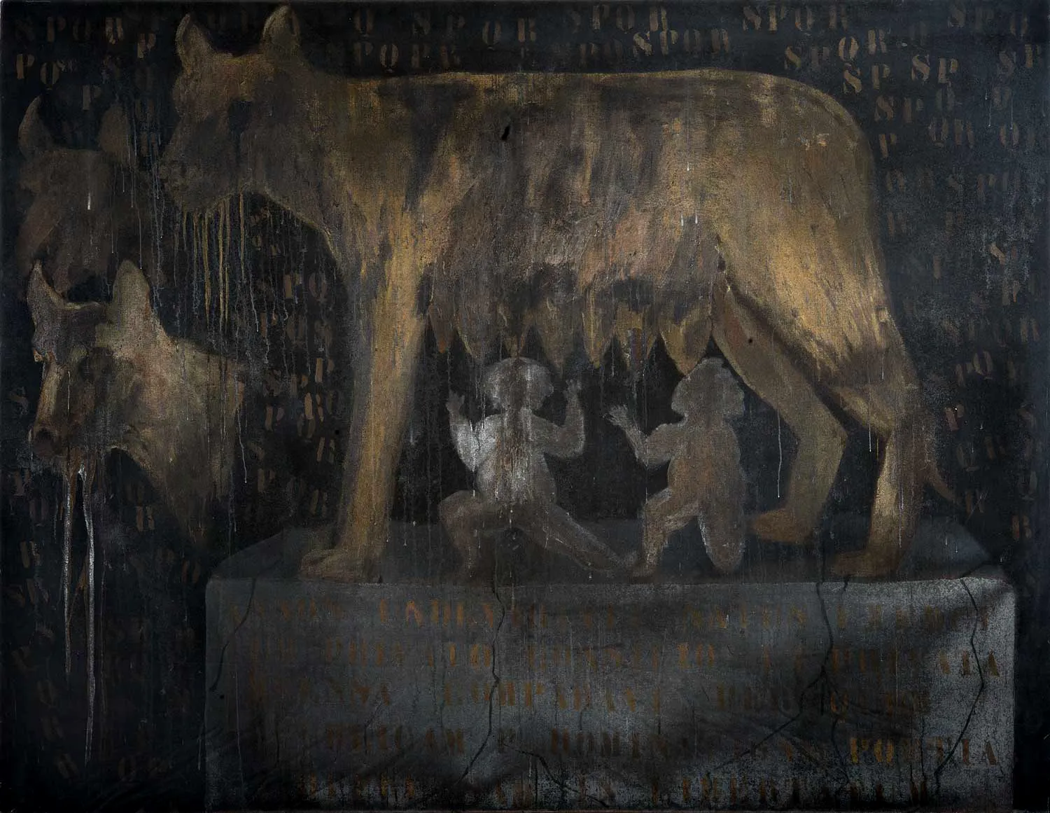 immagine per Franco Angeli, Natale di Roma, 1964. Tecnica mista e velatino su tela. 155 x 200 cm. ©Galleria Nazionale di Arte Moderna e Contemporanea, Roma e Archivio Franco Angeli, Roma