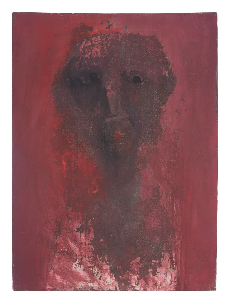 immagine per Mario Lattes, Figura (testa su sfondo rosso), olio su tela, 75,5x55, 1964