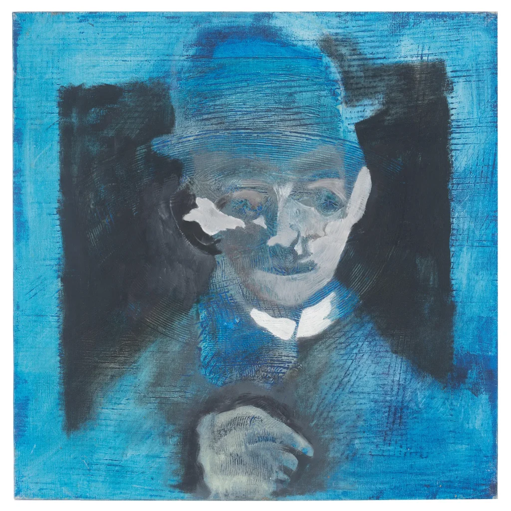 immagine per Mario Lattes, S.T. (ritratto blu, Kafka), olio su tela, 60x60, anni '60