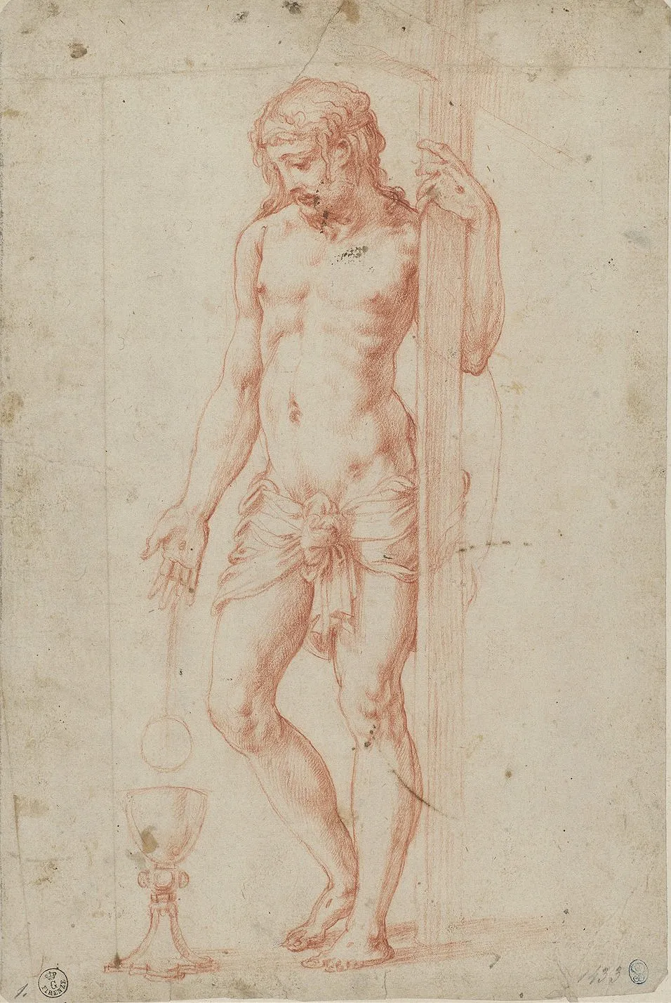 immagine per G. Vasari. Cristo eucaristico - 1555 ca. - disegno a pietra rossa su carta vergata bianco-avorio - Firenze Uffizi ph. Gabinetto Fotografico delle Gallerie degli Uffizi