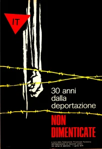 immagine per il poster di Andrea Miola, poster sui 30 anni dalla deportazione, 1974 (courtesy AIAP CDPG).