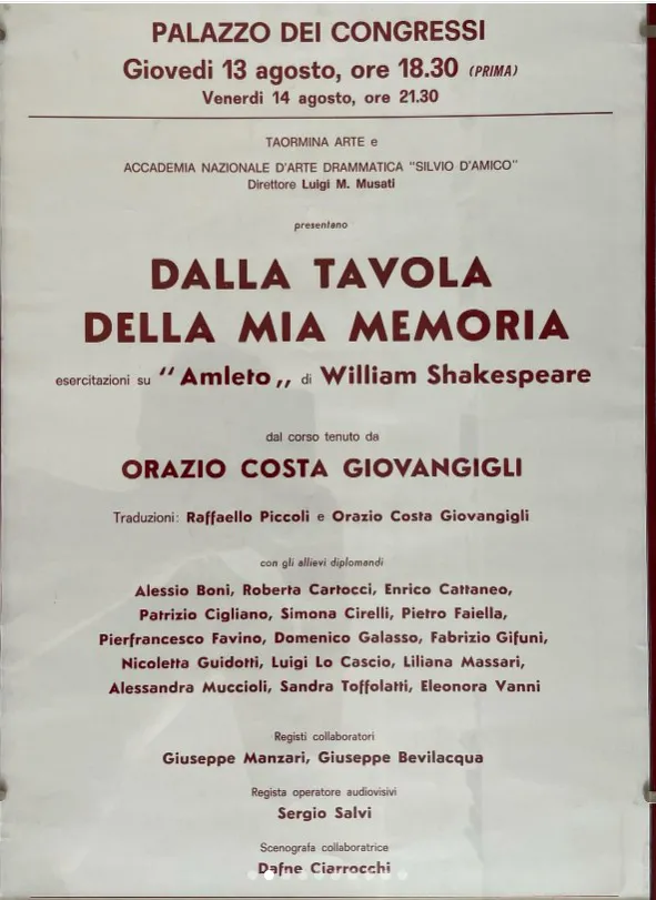 imagine per La locandina di Dalla tavola della mia memoria. Regia: Orazio Costa. Taormina, 13-14 agosto 1992. © Fabrizio Gifuni https://www.instagram.com/p/DNTCZFjI3GN/?img_index=2