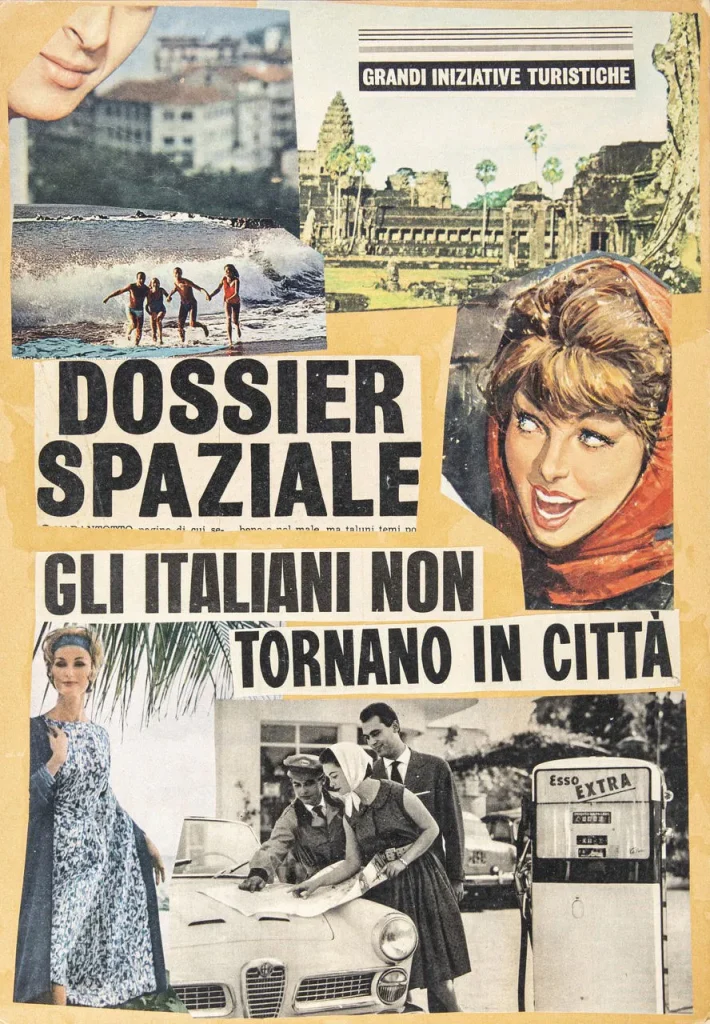 immagine per Un'opera di Lamberto Pignotti, 1965, Dossier spaziale, collage su cartone