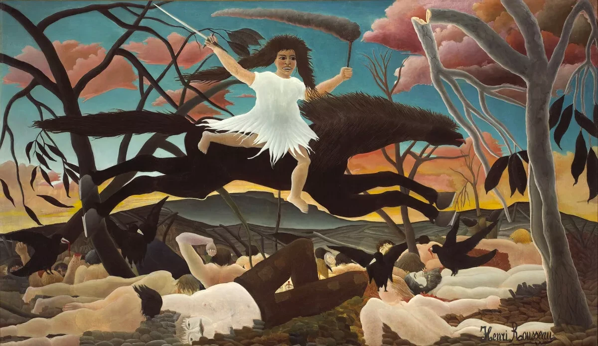 immagine per Henri Rousseau, La guerra, circa 1894. Olio su tela. H. 114,5 cm; L. 195 cm; con cornice H. 138,5 cm; L. 220 cm; P. 7 cm. Collezione Musée d'Orsay. Acquistato nel 1946. © Foto: Musée d'Orsay, Dist. RMN-Grand Palais / Patrice Schmidt