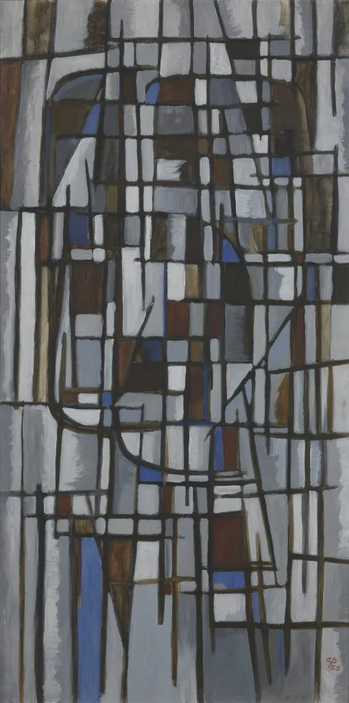 immagine per Achille Perilli, Oggi, oggi, oggi, 1955, olio su tela, 100x50 cm