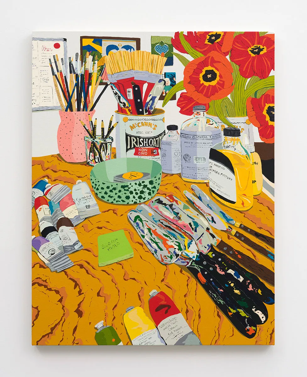 immagine per Hilary PecisStudio Tulips, 2026 acrylic on linen 44 x 34 x 1 1/2 inches (111.8 x 86.4 x 3.8 cm) Photo: Jeff McLane Copyright: Please reach out to press@davidkordanskygallery.com for permission prior to printing or reposting any images. Courtesy of David Kordansky Gallery
