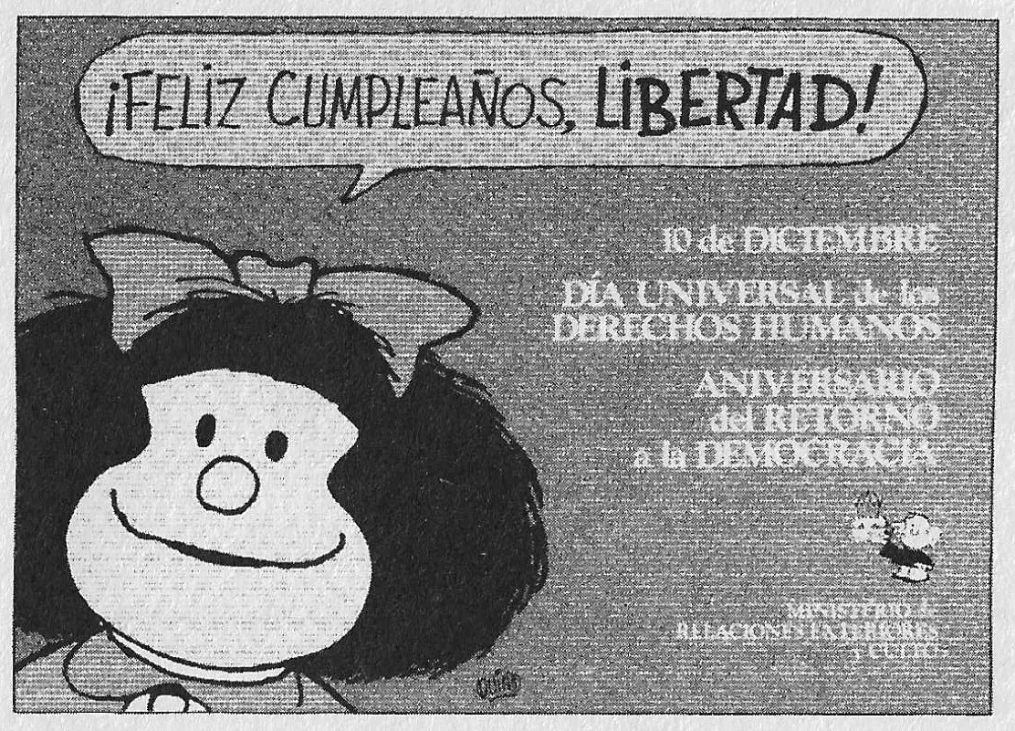 immagine per Manifesto commissionato a Quino dal Ministero per gli Affari Esteri argentino per la giornata Universale dei Diritti Umani del 10 dicembre 1988