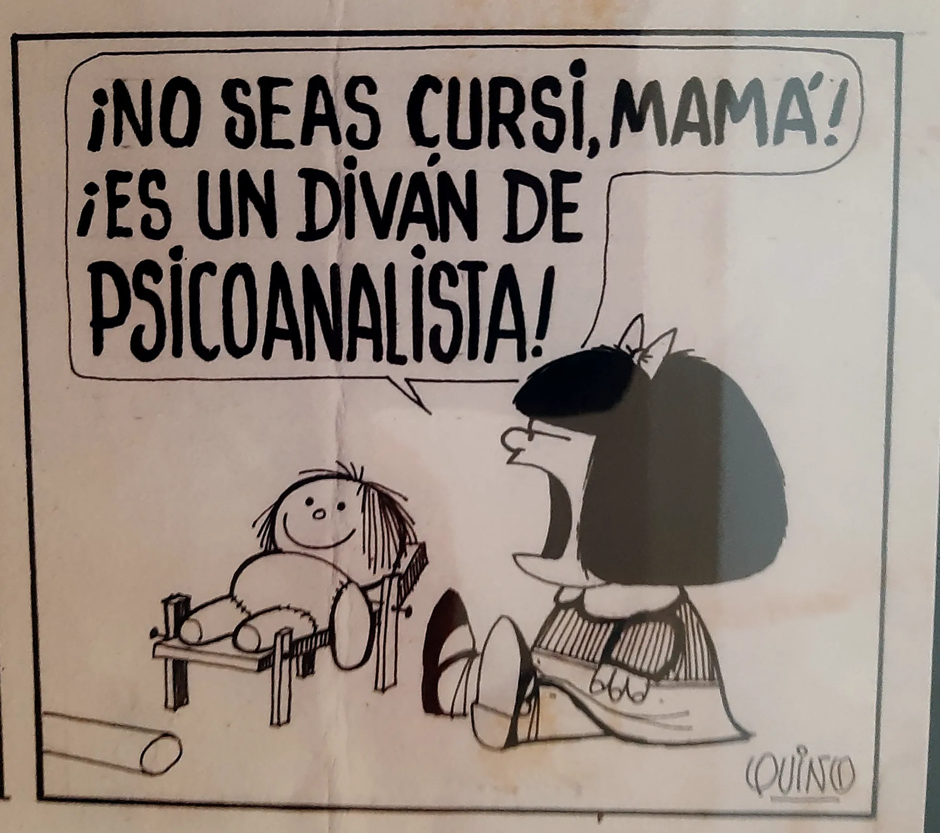 immagine per Particolare da una delle primissime vignette di Mafalda di Quino, in mostra nell'Instituto Cervantes.