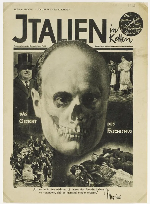 immagine per John Heartfield, Das Gesicht des Faschismus (“Il volto del fascismo”), 1928, per Italien in Ketten (“L’Italia in catene”), pubblicazione del Partito comunista tedesco – Sezione dell’Internazionale comunista. Fonte: https://heartfield.adk.de/node/5380