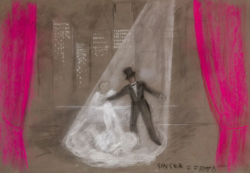 immagine per Bozzetto di scena Ginger e Fred di Federico Fellini, 1986, cm 70x100